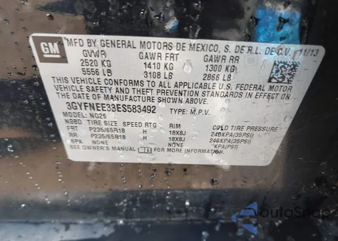 2014 Cadillac Srx Luxury Collection from USA, damaged, VIN 3GYFNEE33ES583492